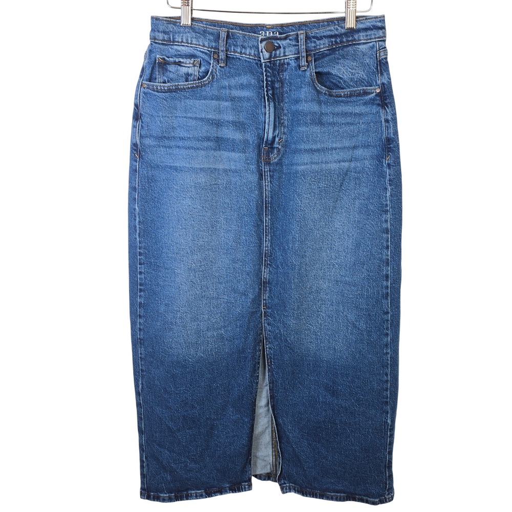 ana a new approach Womens High Rise Denim Midi Skirt Blue Size 10 Front Slit